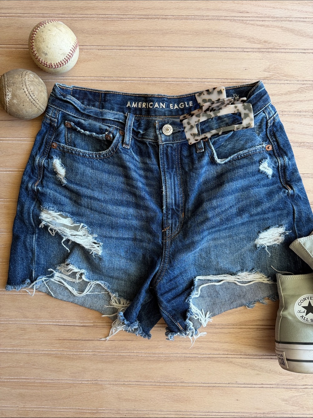 American Eagle Outfitters Dark Blue Distressed 90s Boyfriend Shorts
